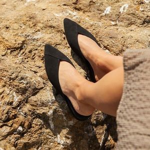 Birdies Shoes Mule Flat The Swan Suede Black Pointed Toe Slip On Lightweight